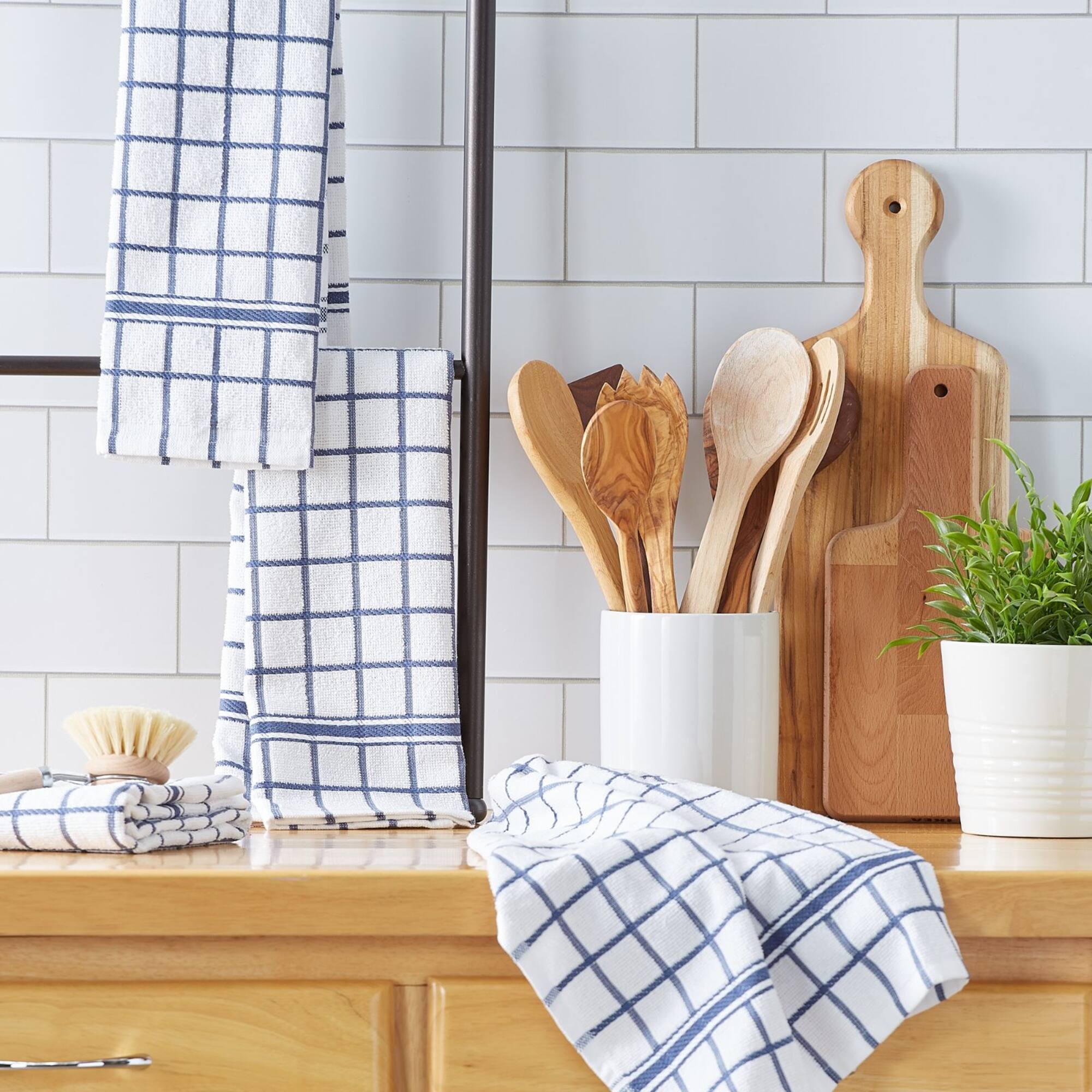 DII® French Blue Windowpane Terry Dishtowels, 4ct.